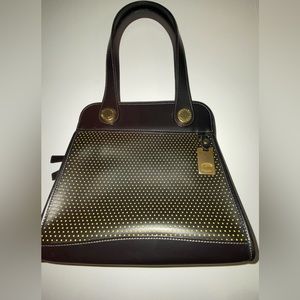 Dooney and Bourke Navy and Gold Polkadot Satchel Shoulder Bag. # A 2057407 NWOT